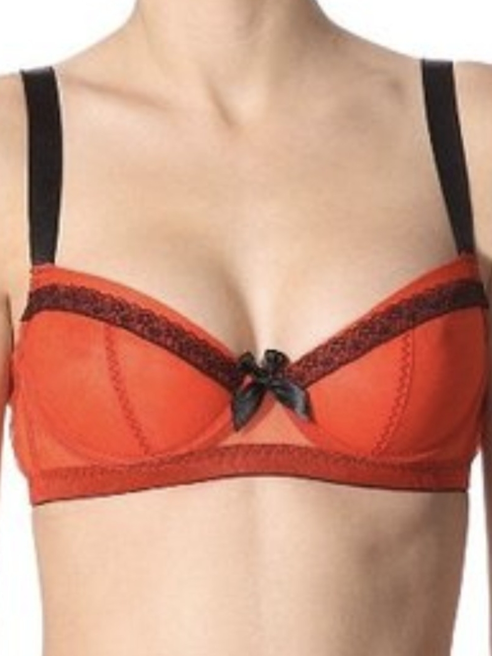 FIFI CHACHNIL Tomato Red With Black Lace Trim Balconette Bra